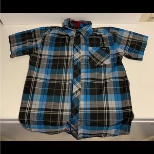 Montage Boys Size M Blk/Blu Plaid Short Sleeve Button Up Shirt